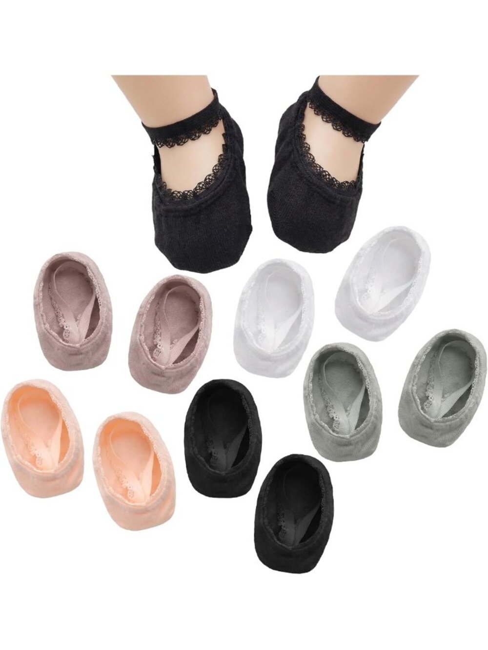 5 Pairs Baby Girl Lace Socks - Non-Skid Toddler Stretch Anti-Slip Princess Dress
